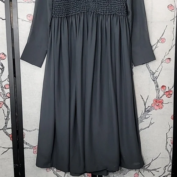 GANNI Ruffled-Collar Smocked Chiffon Dress Size 32 Or Size 0 - Picture 6 of 16
